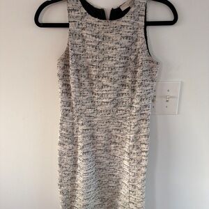 LOFT Black & White Textured Tweed Midi Dress